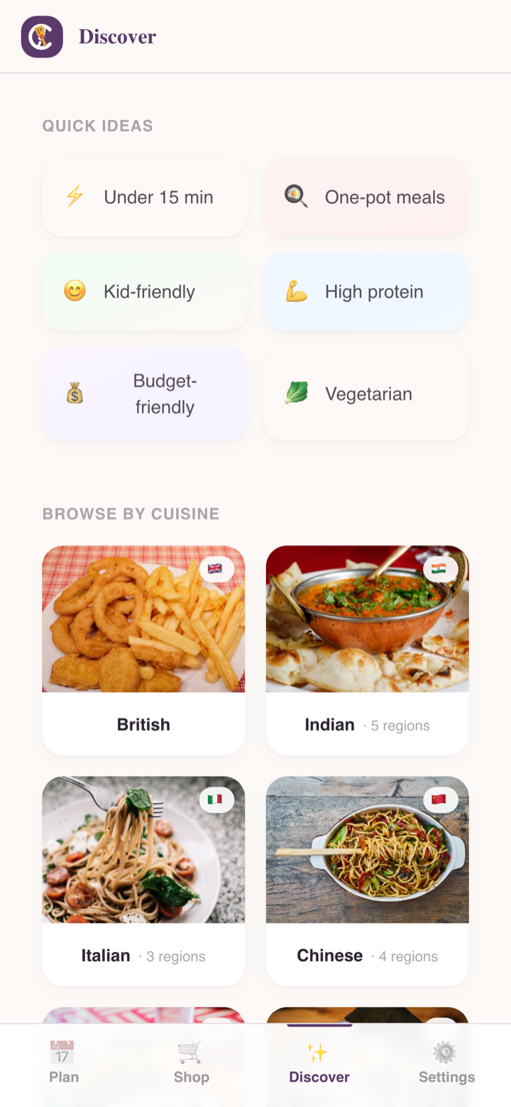Browse real cuisines on a phone in Clockwork Meal